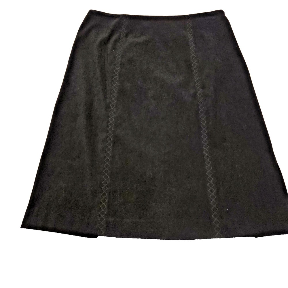 TALBOTS ‎ Stretch Lined Suede Feel Black Skirt w/ Stitch Detail Side Zip Size 12